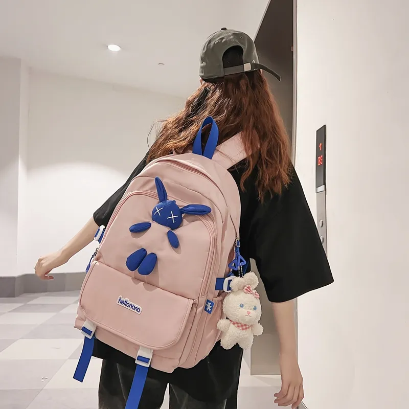 Wolfhorse Nylon Backpack Regular Unisex Black/White/Blue/Pink-25