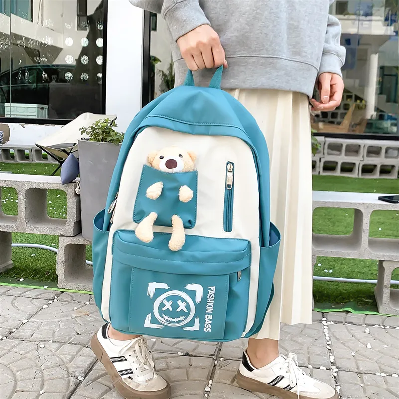 Wolfhorse Nylon Backpack Unisex Purple/Black/Cyan/Pink/Yellow-12