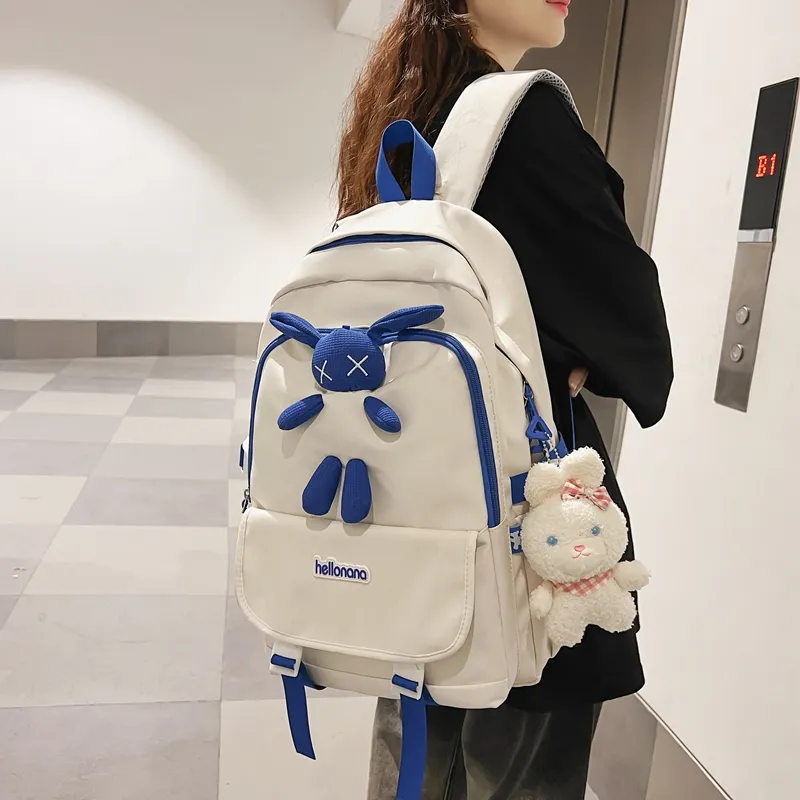 Wolfhorse Nylon Backpack Regular Unisex Black/White/Blue/Pink-12