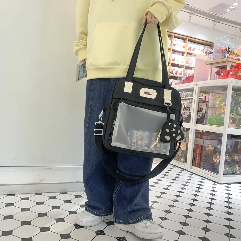 Paulinka Nylon Portable Crossbody Bag, Shoulder Bag Unisex Black/Green/Ecru/Purple-1