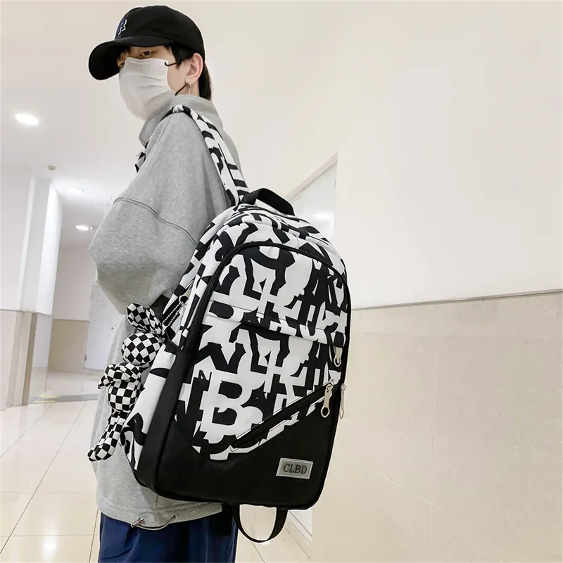 Wolfhorse Nylon Backpack Unisex Black Large Letter/Black Small Letter/Pink Cartoon-5