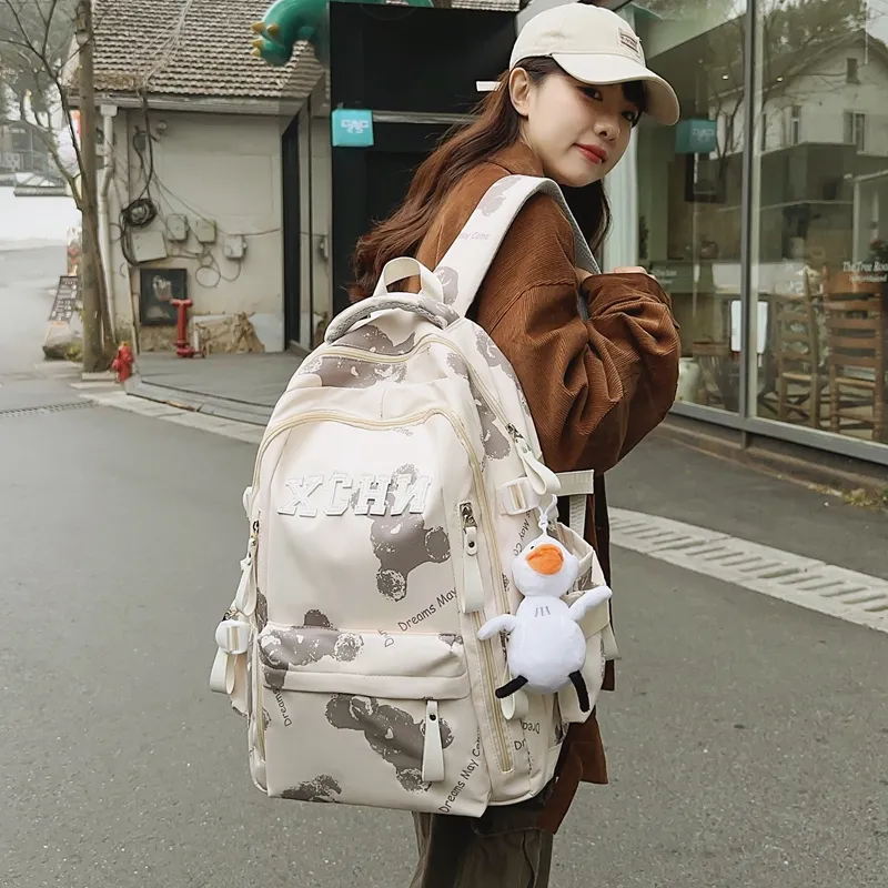 Tibai Nylon Backpack Unisex Printed Bear/Black/White Blue/White Red-5