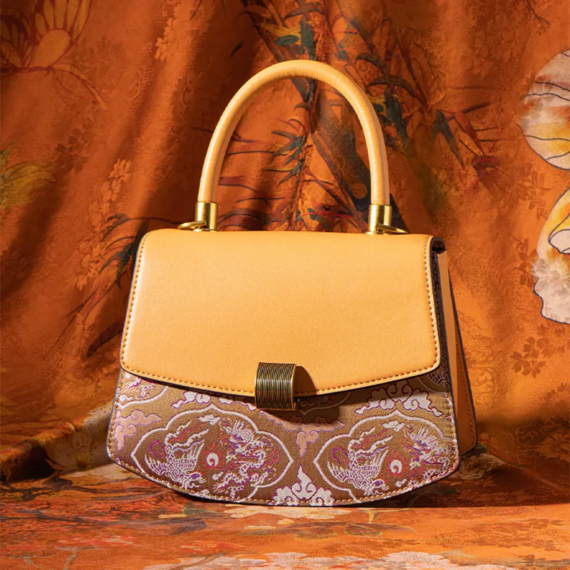 Shanghai Story Mulberry Silk Handbag Medium Size Women's Sun Orange-2