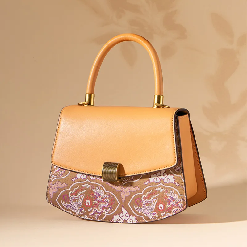 Shanghai Story Mulberry Silk Handbag Medium Size Women's Sun Orange-1