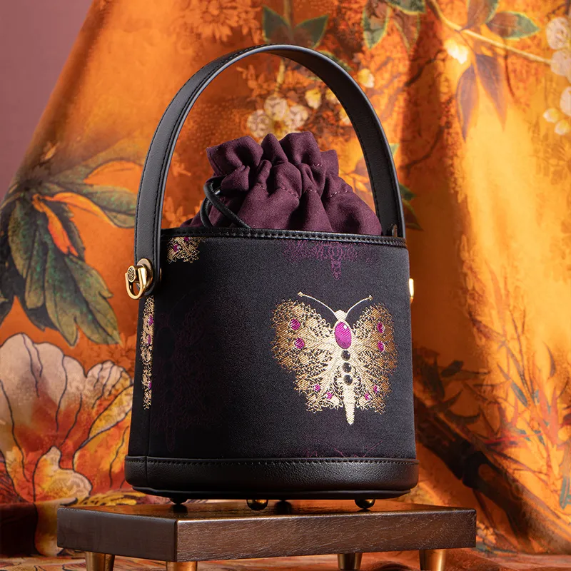 Shanghai Story Mulberry Silk With Viscose Handbag Medium Size Women's Dark Reddish Purple-2