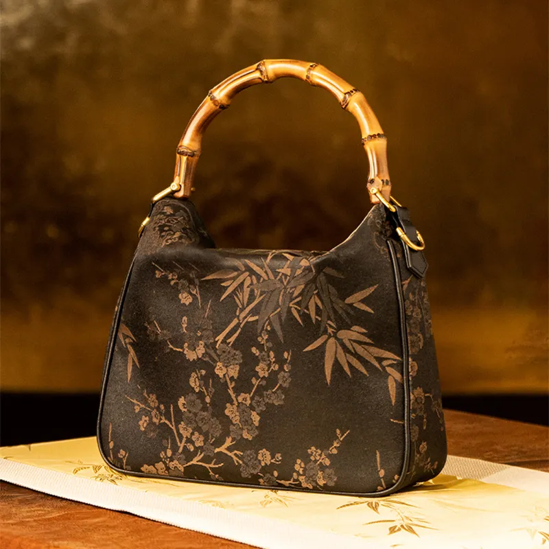Shanghai Story Mulberry Silk With Viscose Handbag Medium Size Women's Classic Black-5