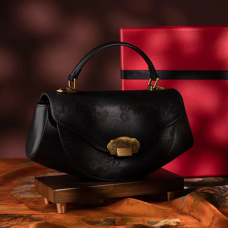 Shanghai Story Handbag Mulberry Silk Medium Size Women's Black-2