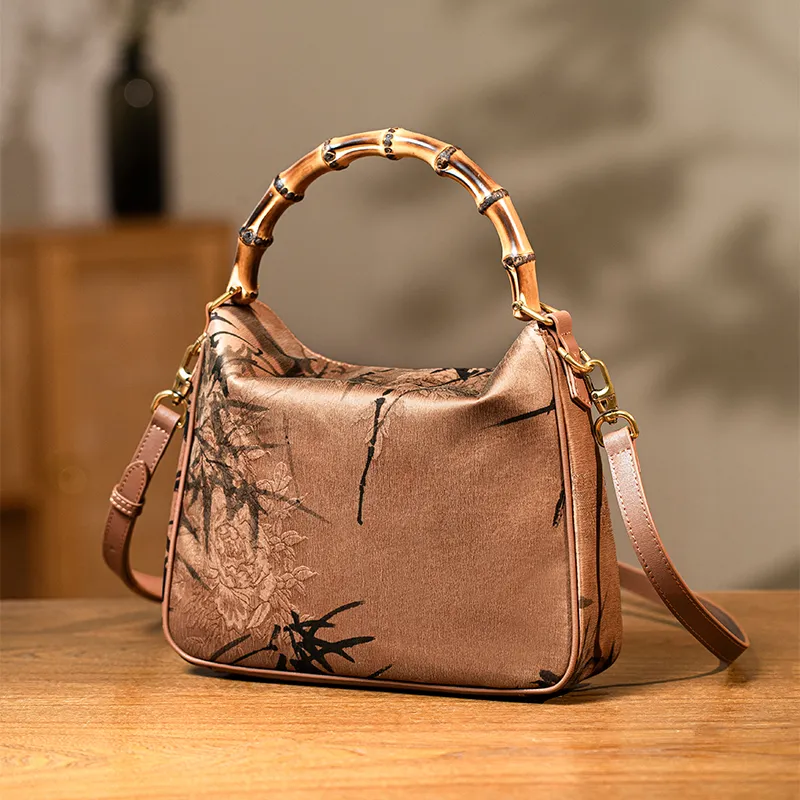 Shanghai Story Mulberry Silk Handbag Medium Size Women's Sugar Apricot & Brown-1