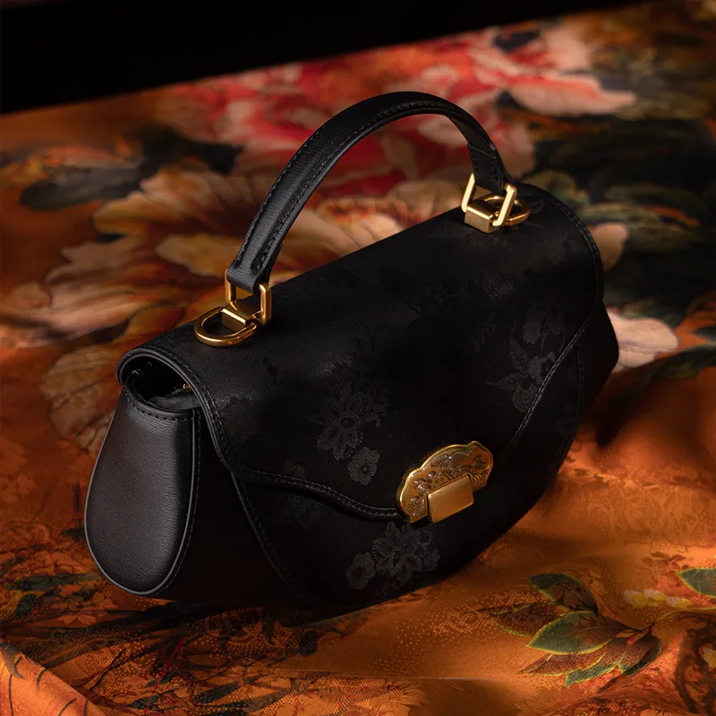 Shanghai Story Handbag Mulberry Silk Medium Size Women's Black-1