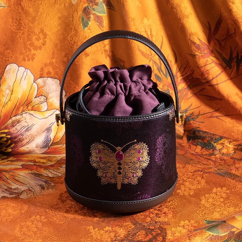 Shanghai Story Mulberry Silk With Viscose Handbag Medium Size Women's Dark Reddish Purple-1