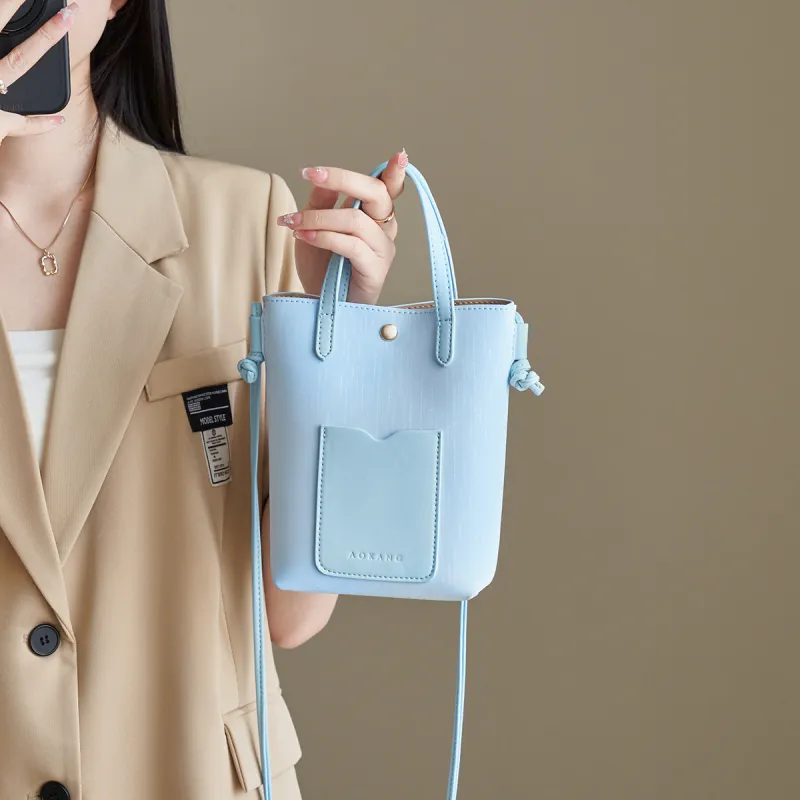 AOKANG Polyurethane Leather Cell Phone Pouch, Shoulder Bag, Crossbody Bag, Handbag Trumpets Women's Dusty Blue/Ecru-2