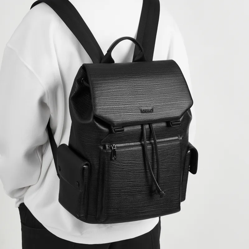AOKANG Cow Leather Backpacks Large Size Men's Classic Black-1