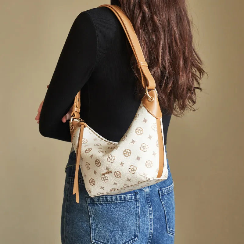 AOKANG PVC Shoulder Bag, Croissant Bag, Shoulder Bag Mini Women's Coffee/Ecru-8