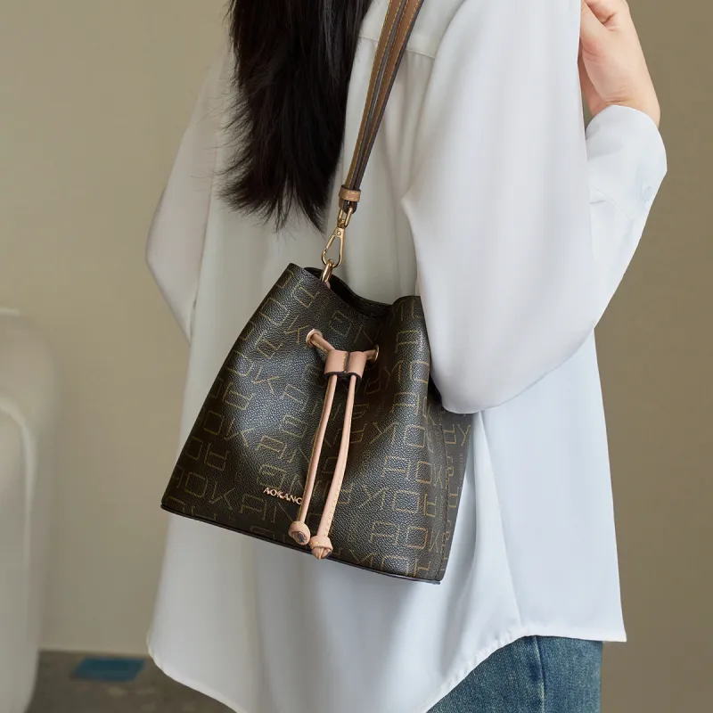 AOKANG PVC Bucket Bag, Underarm Bag, Shoulder Bag, Crossbody Bag Regular Women's Coffee/Ecru-3