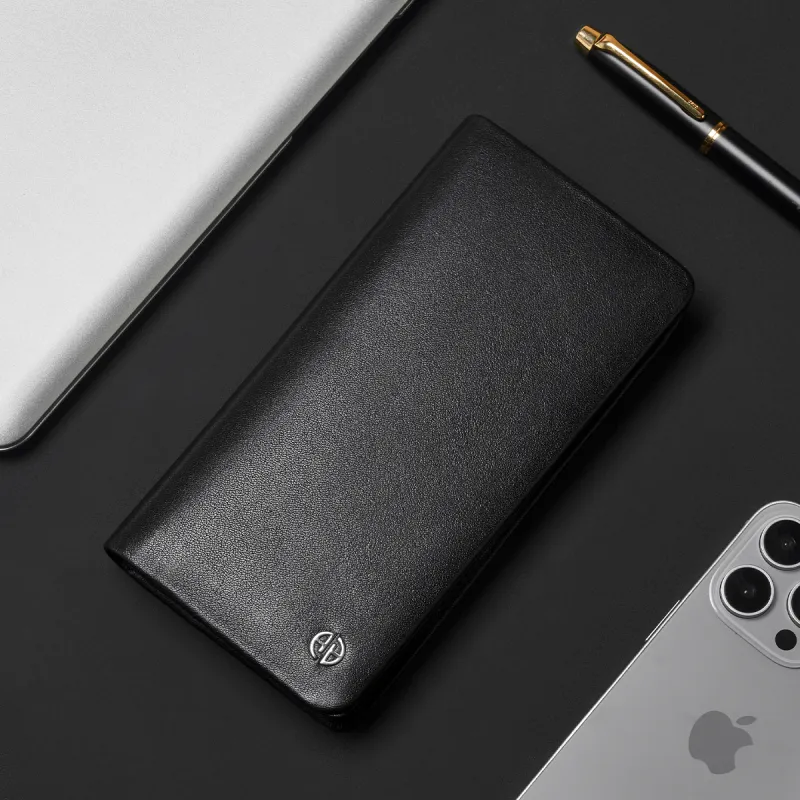 AOKANG Cow Leather With Synthetic Leather Wallet Men's Classic Black-5