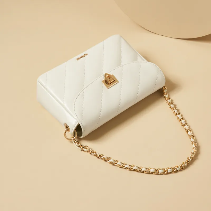 AOKANG Cow Leather Small Square Bag, Underarm Shoulder Bag, Crossbody Bag Regular Women's White/Pink/Black-5