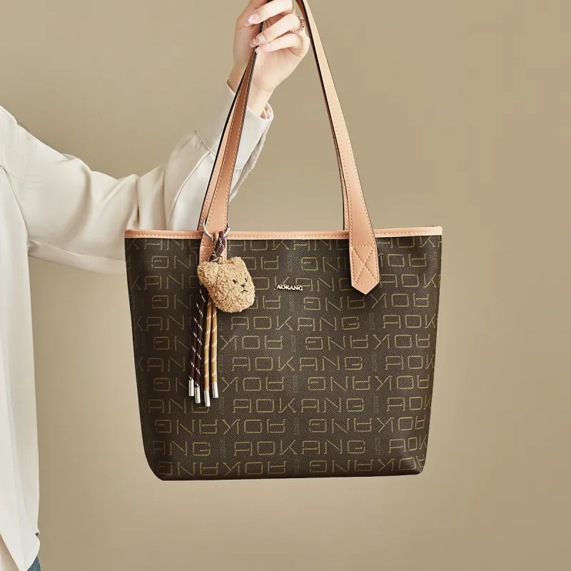 AOKANG PVC With Synthetic Leather Tote Bag, Shopping Bag, Shoulder Bag Tubas Women's Coffee/Ecru-1