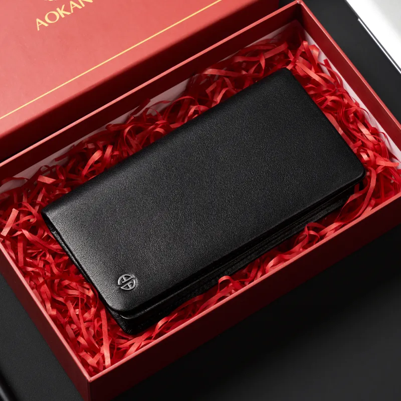AOKANG Cow Leather With Synthetic Leather Wallet Men's Classic Black-1