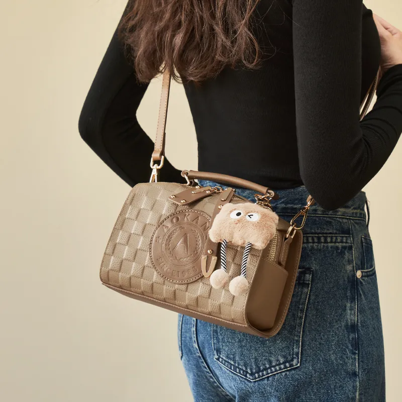 AOKANG Cow Leather Pillow Bag, One Shoulder Handbag Regular Women's Ecru/Elephant Gray-6