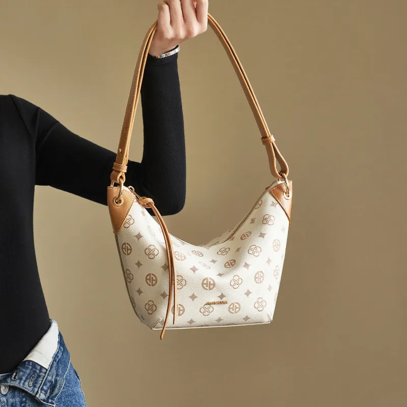 AOKANG PVC Shoulder Bag, Croissant Bag, Shoulder Bag Mini Women's Coffee/Ecru-6
