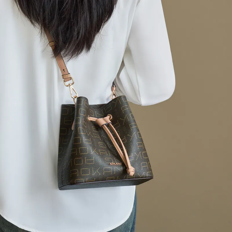 AOKANG PVC Bucket Bag, Underarm Bag, Shoulder Bag, Crossbody Bag Regular Women's Coffee/Ecru-1