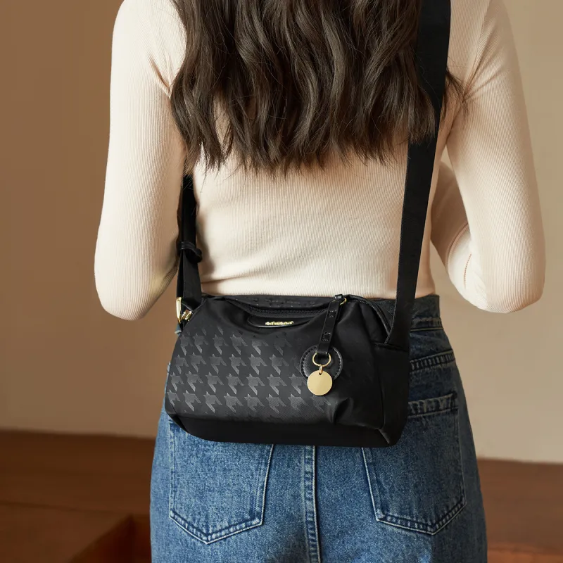 AOKANG Fabric Shoulder Bag Crossbody Bag Handbag Shoulder Bag Small Size Women's Classic Black/Light Heather Gray-4