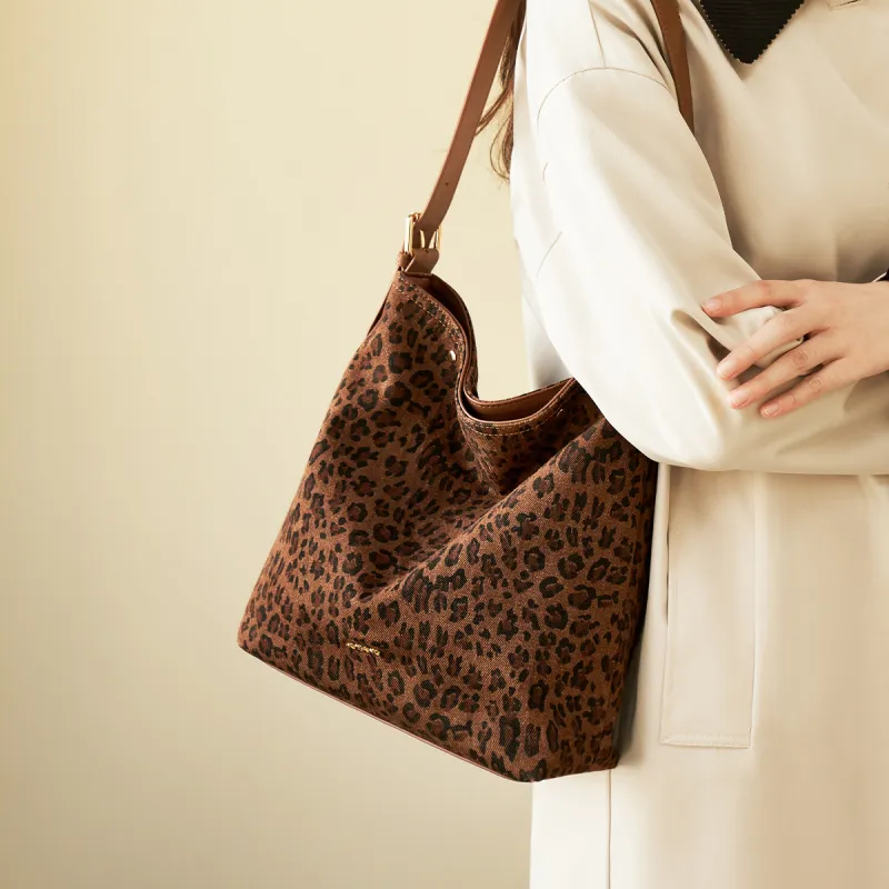 AOKANG Fabric Bucket Bag, Crossbody Bag, Shoulder Bag Medium Size Women's Classic Black/Sandalwood Brown-8