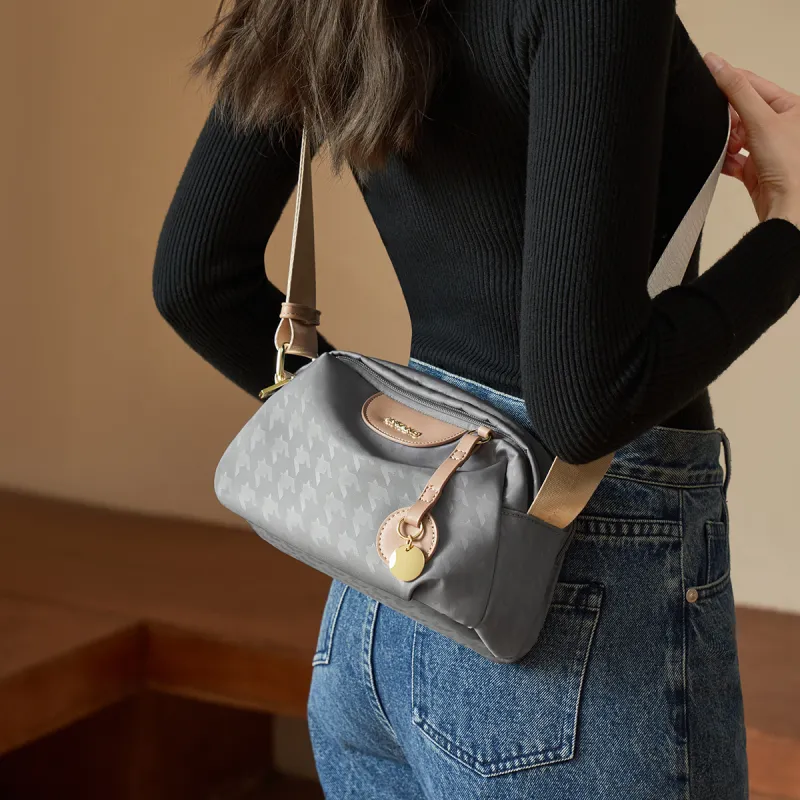 AOKANG Fabric Shoulder Bag Crossbody Bag Handbag Shoulder Bag Small Size Women's Classic Black/Light Heather Gray-8