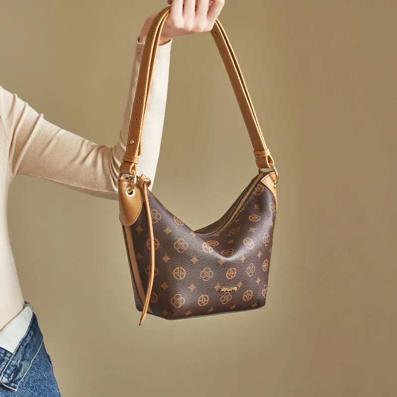AOKANG PVC Shoulder Bag, Croissant Bag, Shoulder Bag Mini Women's Coffee/Ecru-3