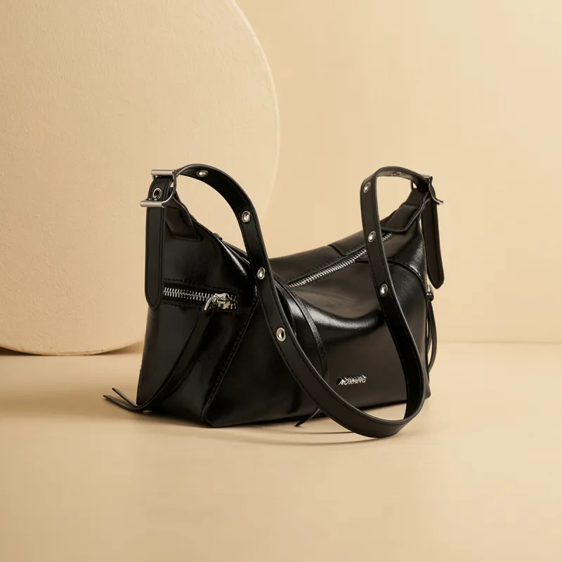 AOKANG Synthetic Leather Crossbody Bag, Shoulder Bag Medium Size Women's Classic Black/Ecru-4