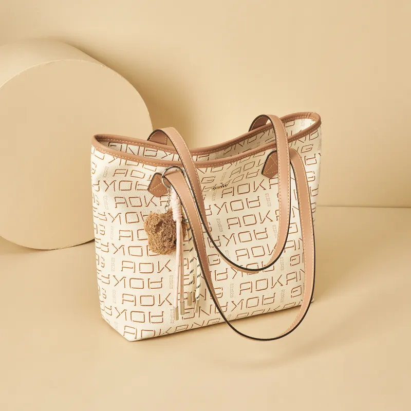 AOKANG PVC With Synthetic Leather Tote Bag, Shopping Bag, Shoulder Bag Tubas Women's Coffee/Ecru-9