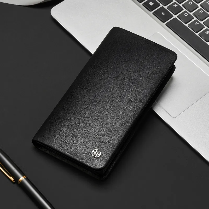 AOKANG Cow Leather With Synthetic Leather Wallet Men's Classic Black-3