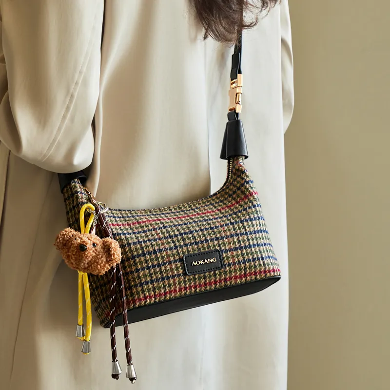 AOKANG Fabric Handbag, Dumpling Bag, Crossbody Bag Small Size Women's Ebony/Tale Green-7