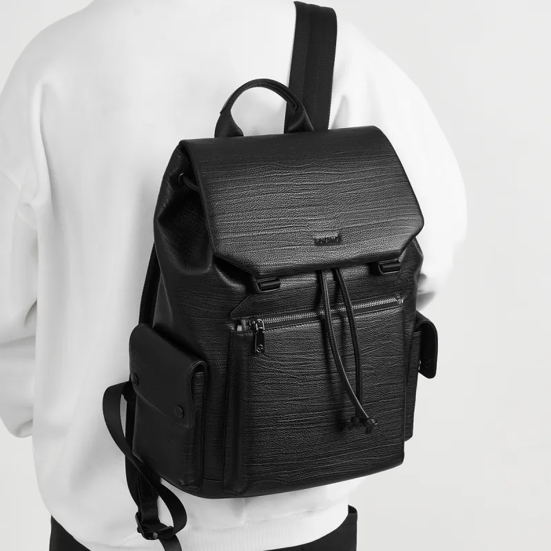 AOKANG Cow Leather Backpacks Large Size Men's Classic Black-2