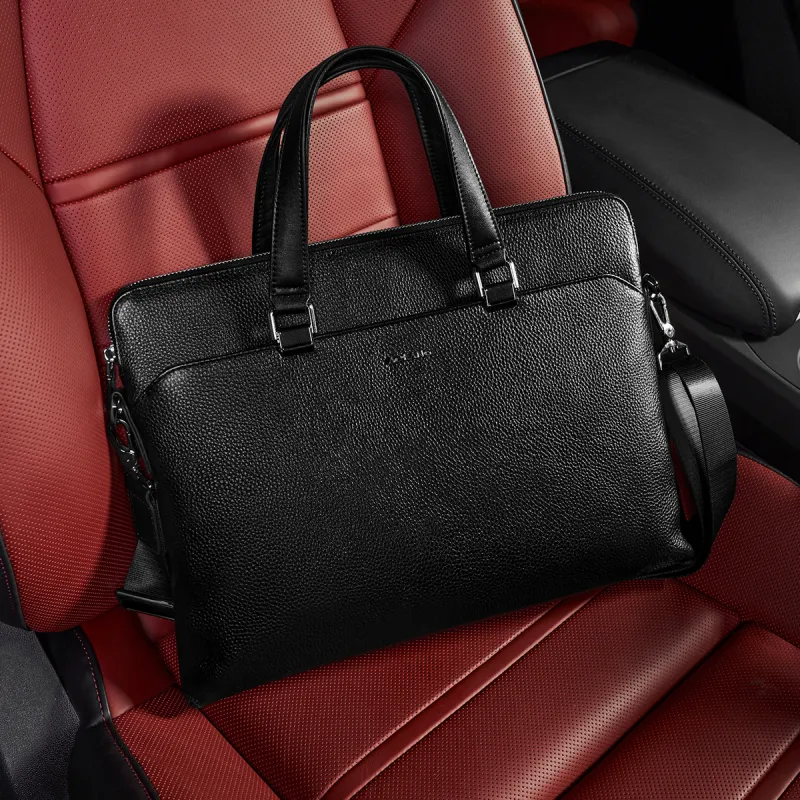 AOKANG Top Grain Cow Leather Briefcase, Laptop Bag, Handbag Regular Men's Classic Black-2