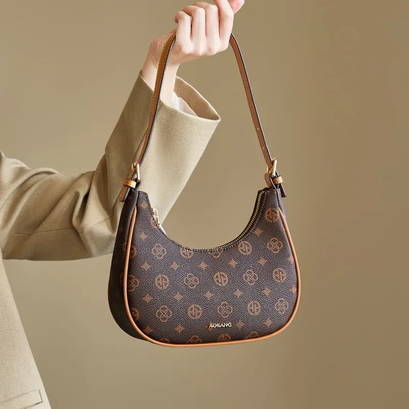 AOKANG PVC Shoulder Bag Medium Size Women's Coffee/Ecru-3