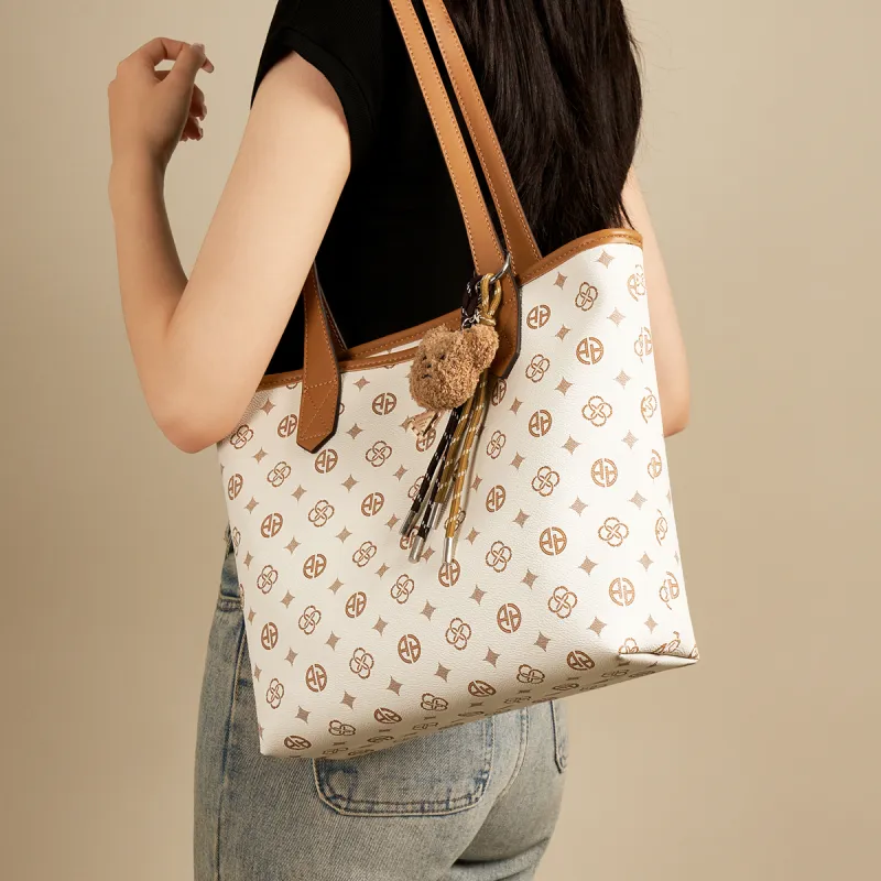 AOKANG PVC Tote Handbag, Shoulder Bag Tubas Women's Coffee/Ecru-7