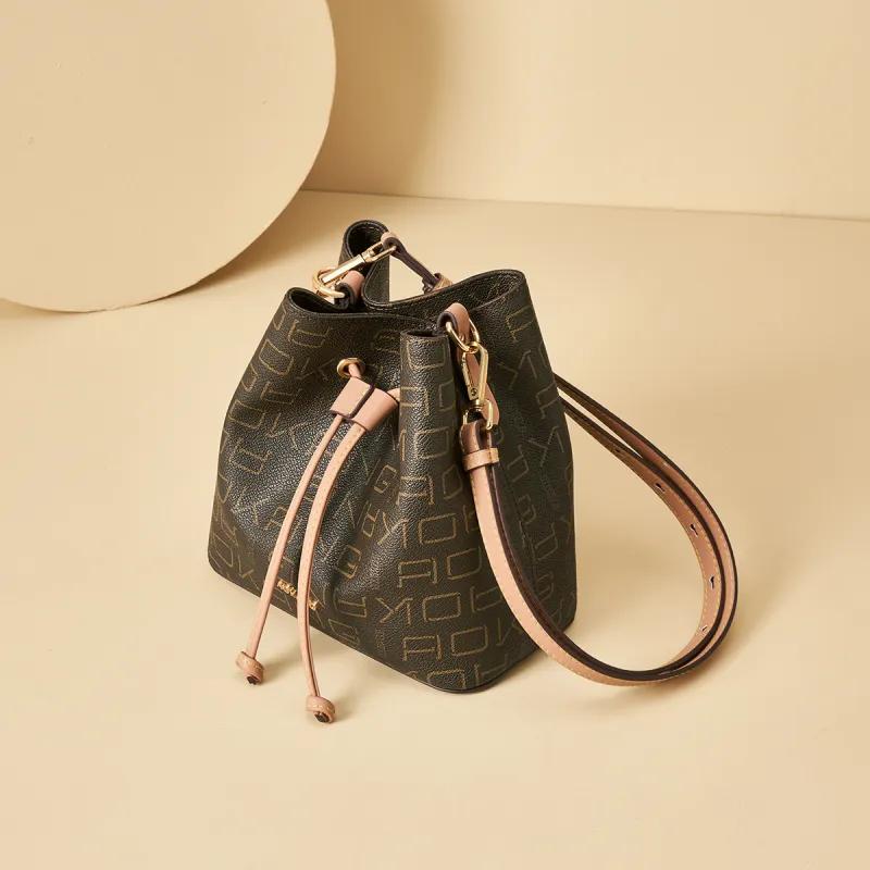 AOKANG PVC Bucket Bag, Underarm Bag, Shoulder Bag, Crossbody Bag Regular Women's Coffee/Ecru-4