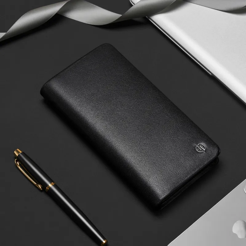 AOKANG Cow Leather With Synthetic Leather Wallet Men's Classic Black-4