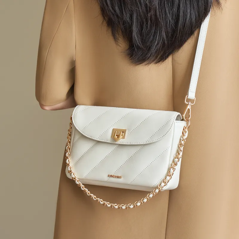 AOKANG Cow Leather Small Square Bag, Underarm Shoulder Bag, Crossbody Bag Regular Women's White/Pink/Black-2