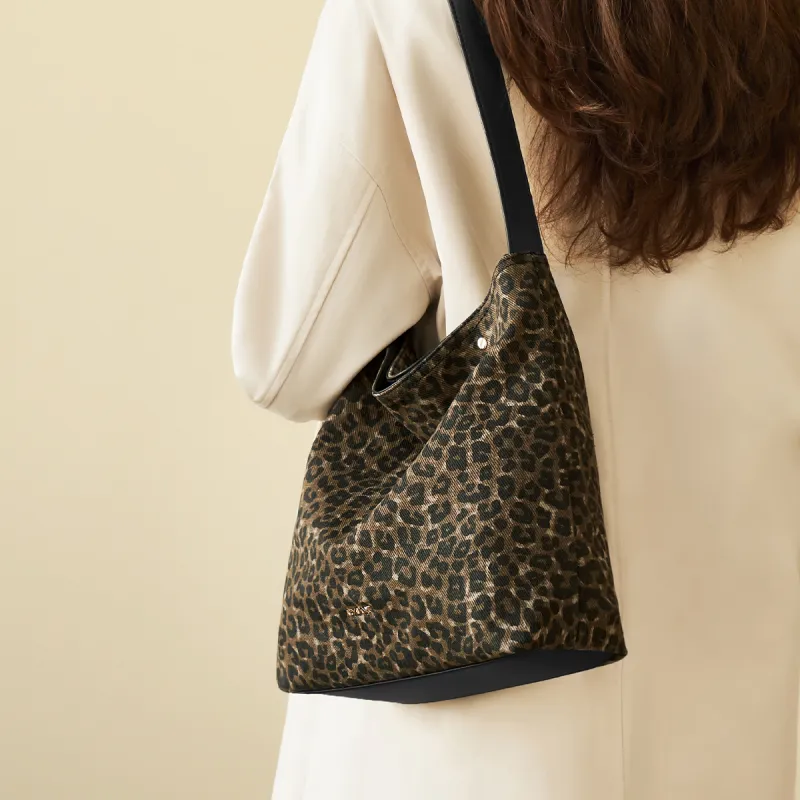 AOKANG Fabric Bucket Bag, Crossbody Bag, Shoulder Bag Medium Size Women's Classic Black/Sandalwood Brown-4