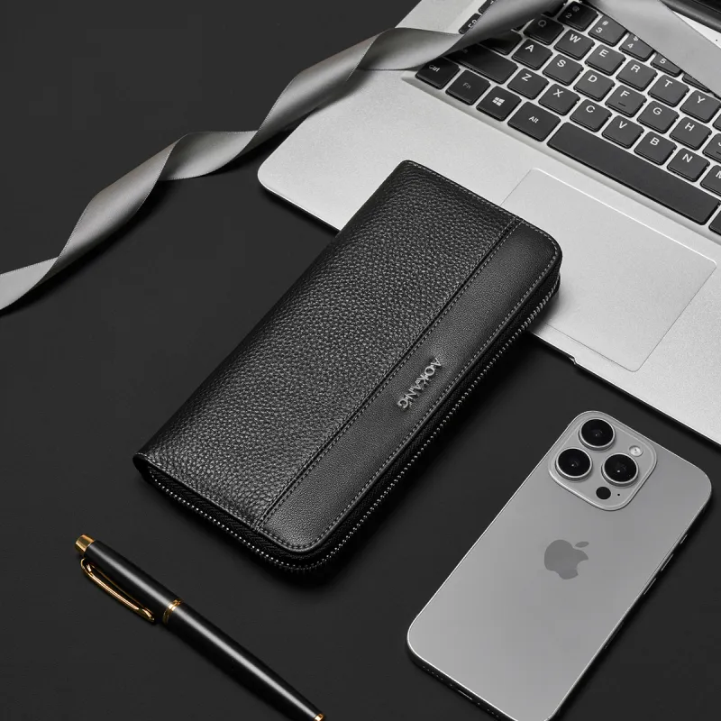 AOKANG Top Grain Cow Leather Wallet Men's Classic Black-3