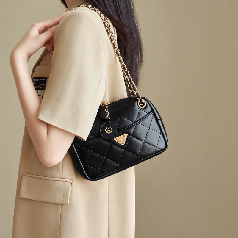 AOKANG Synthetic Leather Chain Bag, Crossbody Bag, Shoulder Bag Trumpets Women's Classic Black/Ecru-2