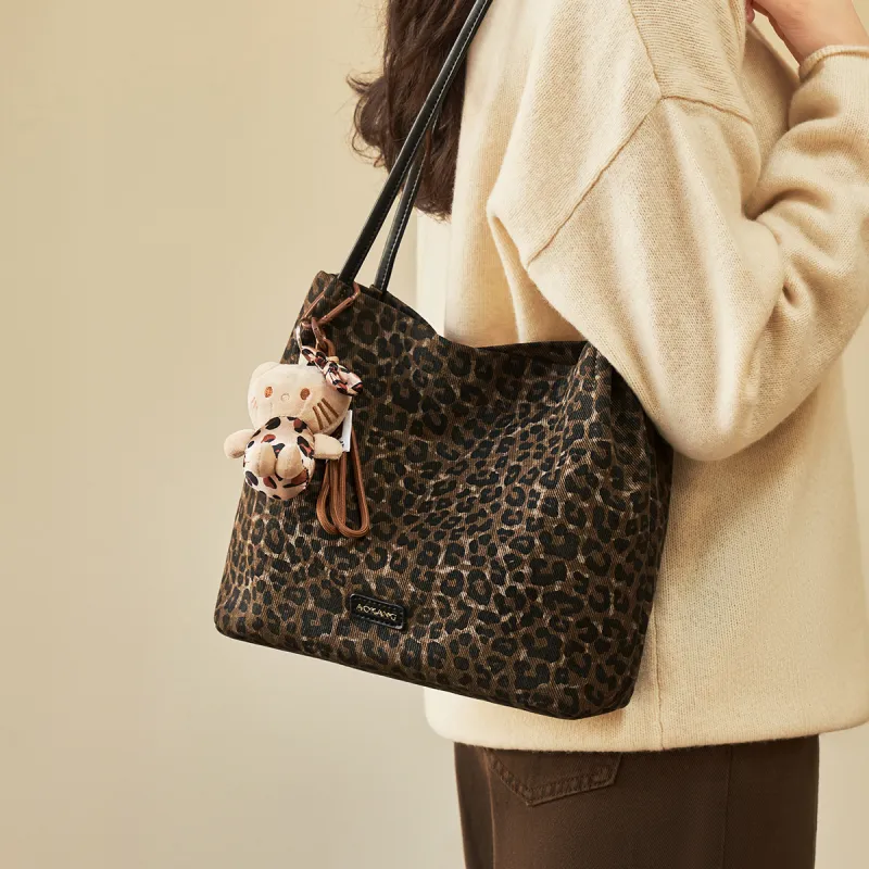 AOKANG Fabric Tote Bag, Shoulder Bag, Shopping Bag Regular Women's Classic Black/Mocha-1