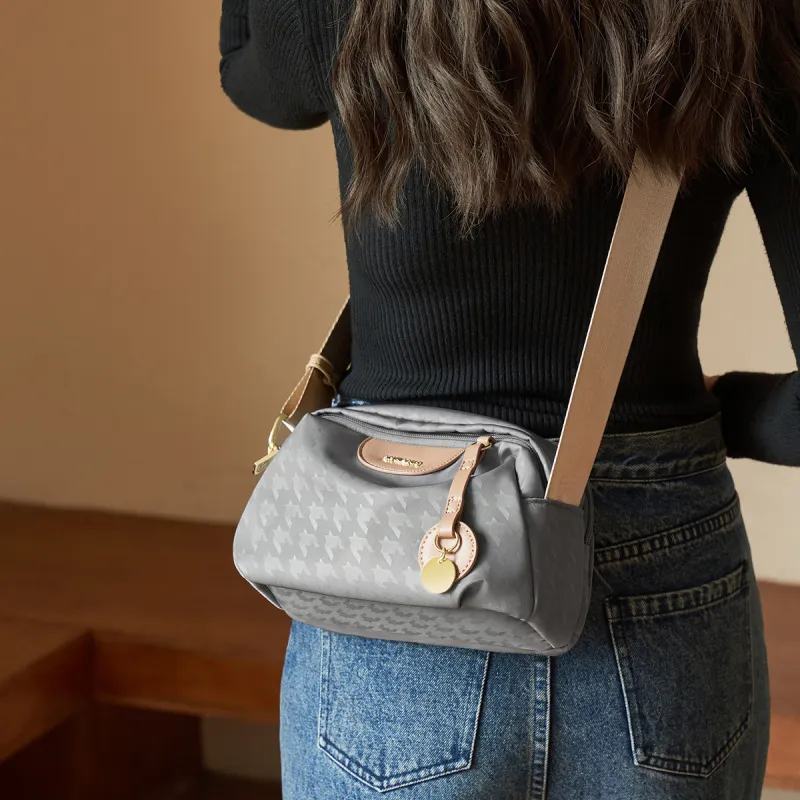AOKANG Fabric Shoulder Bag Crossbody Bag Handbag Shoulder Bag Small Size Women's Classic Black/Light Heather Gray-6
