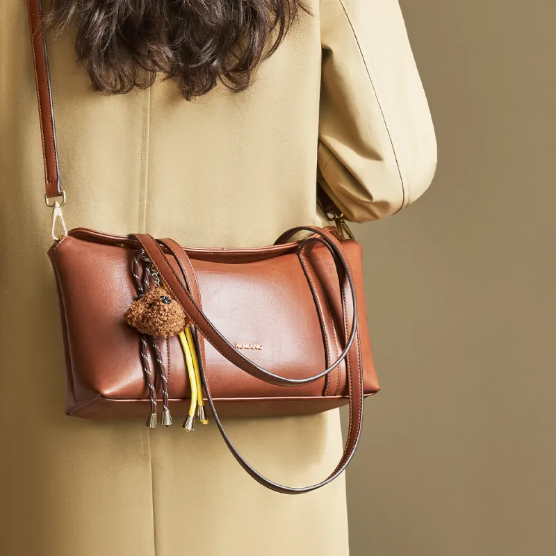 AOKANG Cow Leather Tote Bag Crossbody Bag Shoulder Bag Large Size Women's Gold Brown/Vintage Black/Cocoa Coffee-1