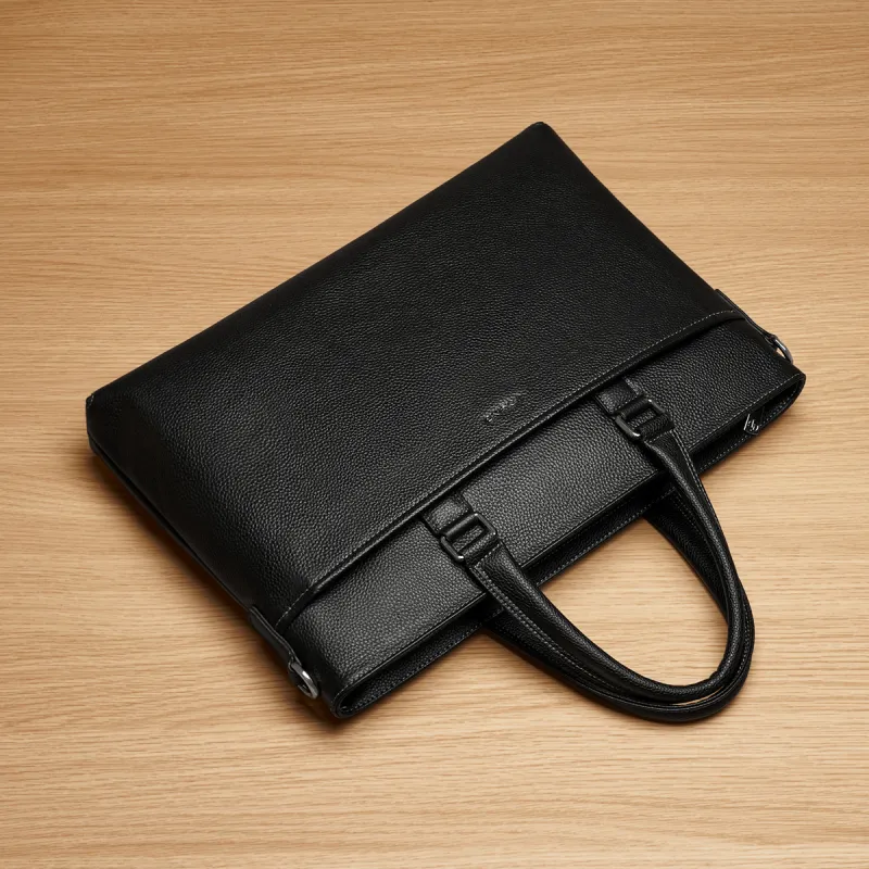 AOKANG Top Grain Cow Leather Briefcase, Laptop Bag, Handbag Regular Men's Classic Black-4