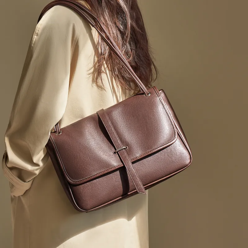 AOKANG Cow Leather Messenger Bag, Shoulder Bag, Shoulder Bag, Crossbody Bag, Hobo Bag Women's Caramel Brown/Coffee-7