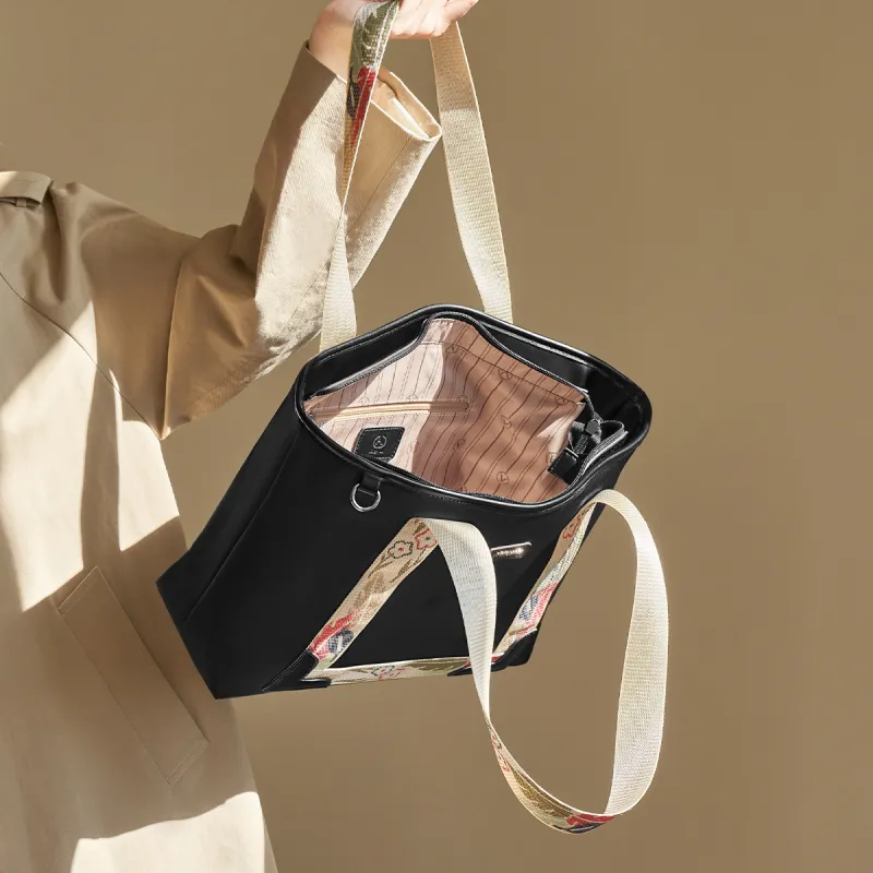AOKANG Fabric Tote Bag, Shoulder Bag, Shopping Bag Large Size Women's Classic Black/Khaki-1