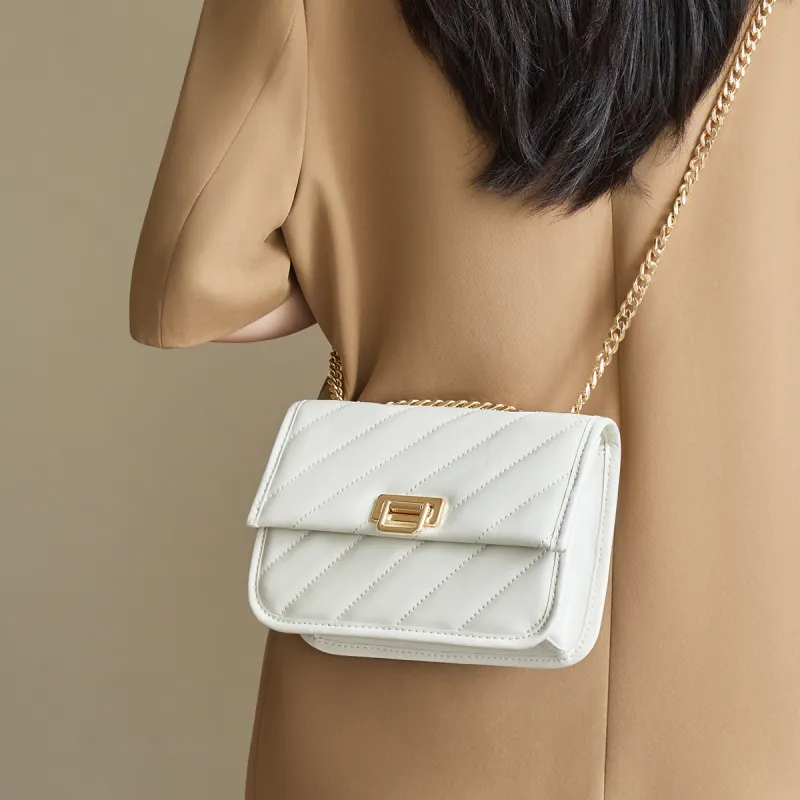 AOKANG Synthetic Leather Single Crossbody Bag, Shoulder Bag Mini Women's Ecru/Classic Black-3